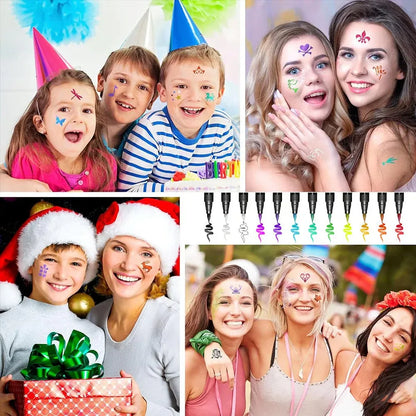 🌈🎨10-Color Temporary Tattoo Markers Set