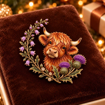 🏴 Last Day 50% OFF✨-🐮 Scottish Highland Cow Thistle Enamel Brooch 🌿