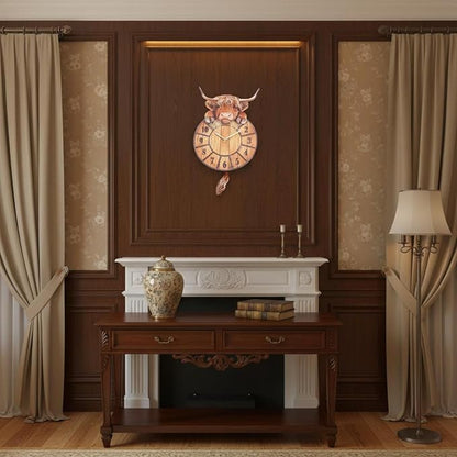 🐮 50% OFF – Swinging Tail Highland Cow Wall Clock – Cute Farmhouse Home Decor