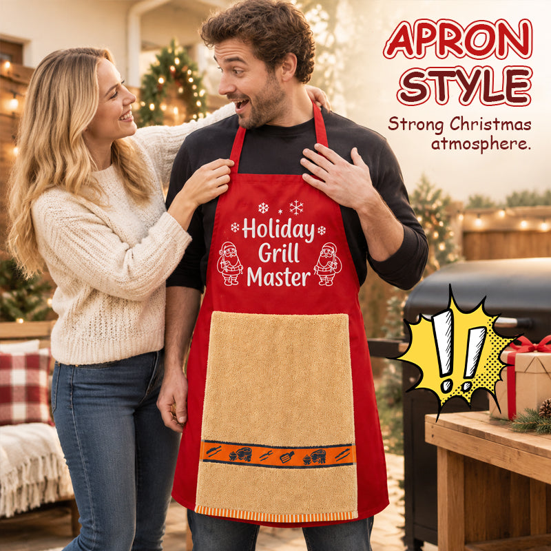 🎅 Christmas BBQ Apron – Funny Holiday Grill Master Apron with Towel