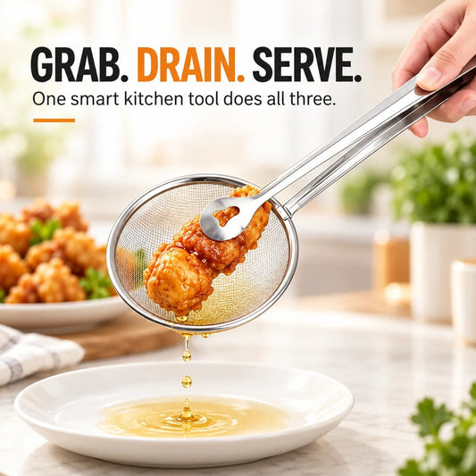 🔥 Buy 1 Get 1 🔥-2-in-1 Stainless Steel Strainer Tongs – Grab, Drain & Serve with One Tool