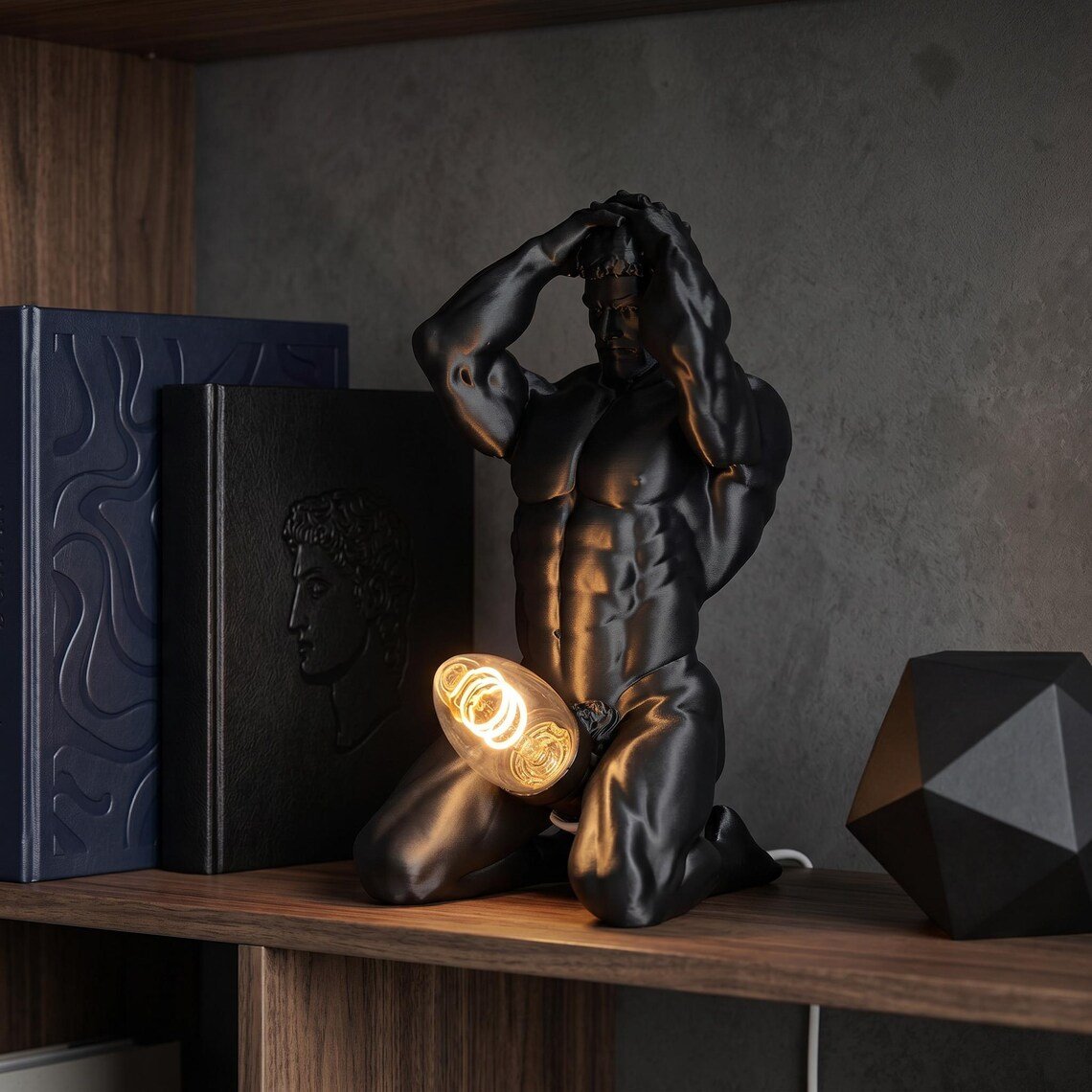 Bold Male Figure Table Lamp, Artistic Statue Light