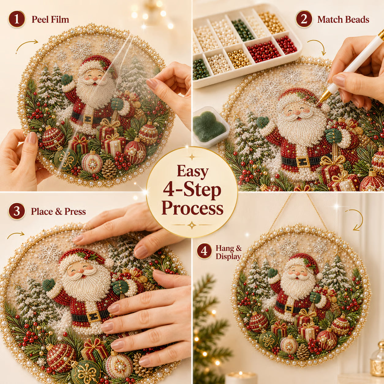 🎄 LAST DAY 69% OFF – ✨ Christmas Pearl Diamond Art Hanging Ornament Kit | Luxury Flocked Canvas with Scratch-Resistant Non-Fading Pearl Beads DIY Handmade Holiday Hanging Decor 🎅💎