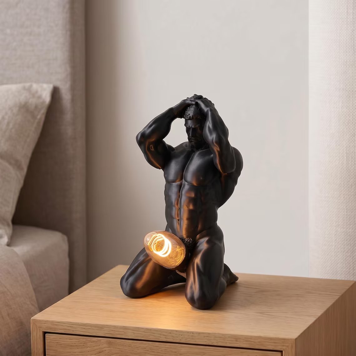 Bold Male Figure Table Lamp, Artistic Statue Light