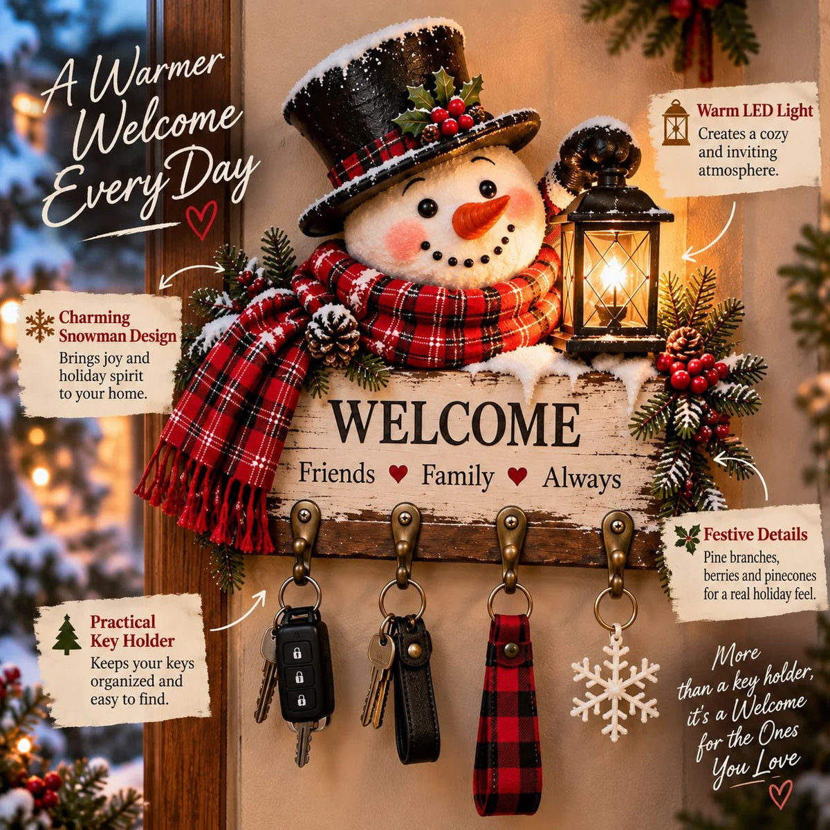 🔥 Holiday Celebration 50% OFF ✨-🔑Lighted Christmas Key Holder for Festive Entryway Decor & Everyday Organization 🎄
