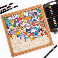 12 Colors Markers + Cat Photo Frame + Outer Frame + Pattern Sheet + Glue + Cat Coloring Irregular Puzzle