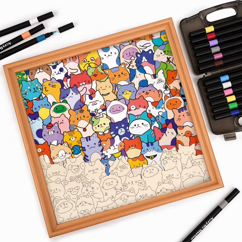 🐱🧩Little Kitties - Wooden Coloring Puzzle🎨🖼️