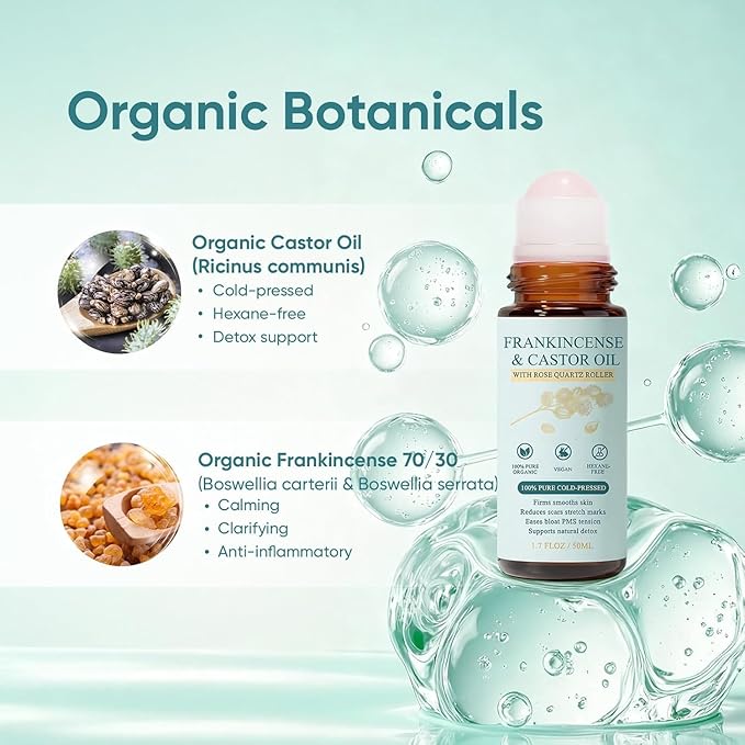 Organic Castor Oil & Frankincense Roll-On – Mess-Free Targeted Nourishment for Face & Body