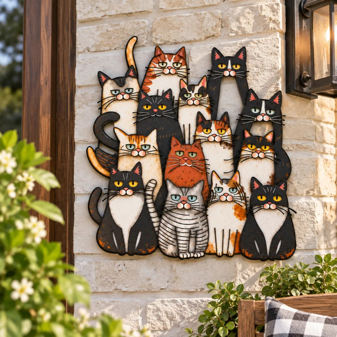🐱 50% OFF – Funny Cat Family Metal Wall Decor – Rustic Cat Lover Home Art 🏡✨