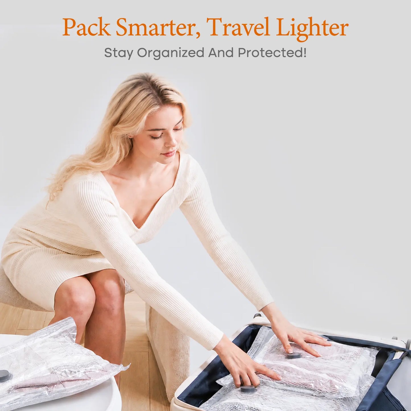Cordless Travel Vacuum Sealer & Storage Set – 80% Space Saving – Rechargeable Portable Pump with 9/15 Premium Vacuum Bags