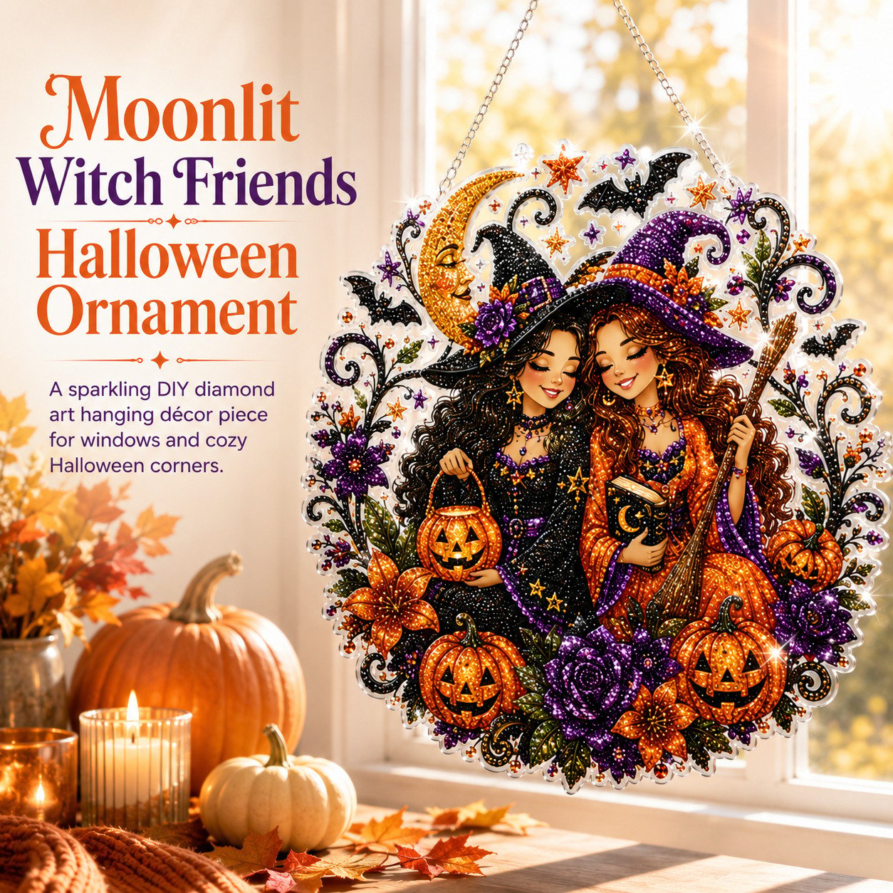 🎃Halloween Witch Friendship Diamond Art Suncatcher Sparkling Window Decor Gift✨