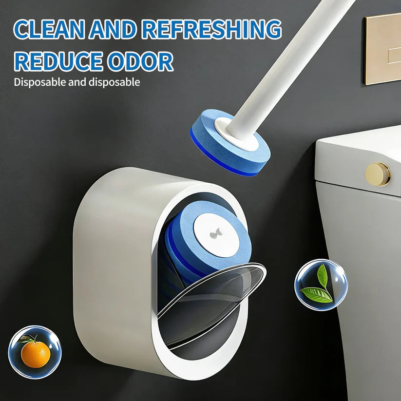 Disposable Toilet Wand System – Self-Cleaning Wand with 32 Refill Pads, Odor-Free, Deep Scrubbing, Wall-Mounted Storage