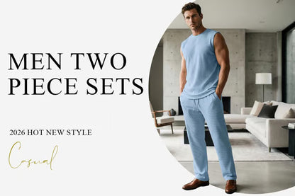 🔥 50% OFF Father’s Day Special ⏰🎁 Men’s Rib Knit 2-Piece Set – Sleeveless Tank & Baggy Wide-Leg Pants