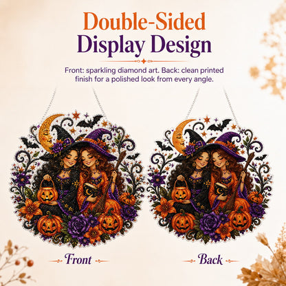🎃Halloween Witch Friendship Diamond Art Suncatcher Sparkling Window Decor Gift✨