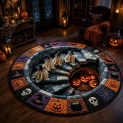🎃👻 3D Haunted Staircase Round Rug Spooky Halloween Optical Illusion Floor Decor🔥