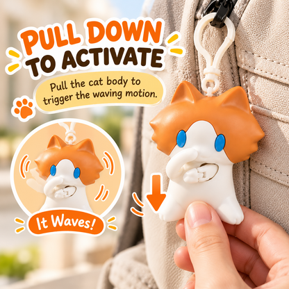 🐱 Interactive Waving Cat Keychain & Backpack Charm – Pull to Make It Wave