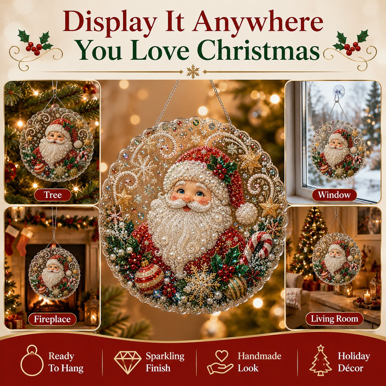 🎄 LAST DAY 69% OFF – ✨ Christmas Pearl Diamond Art Hanging Ornament Kit | Luxury Flocked Canvas with Scratch-Resistant Non-Fading Pearl Beads DIY Handmade Holiday Hanging Decor 🎅💎