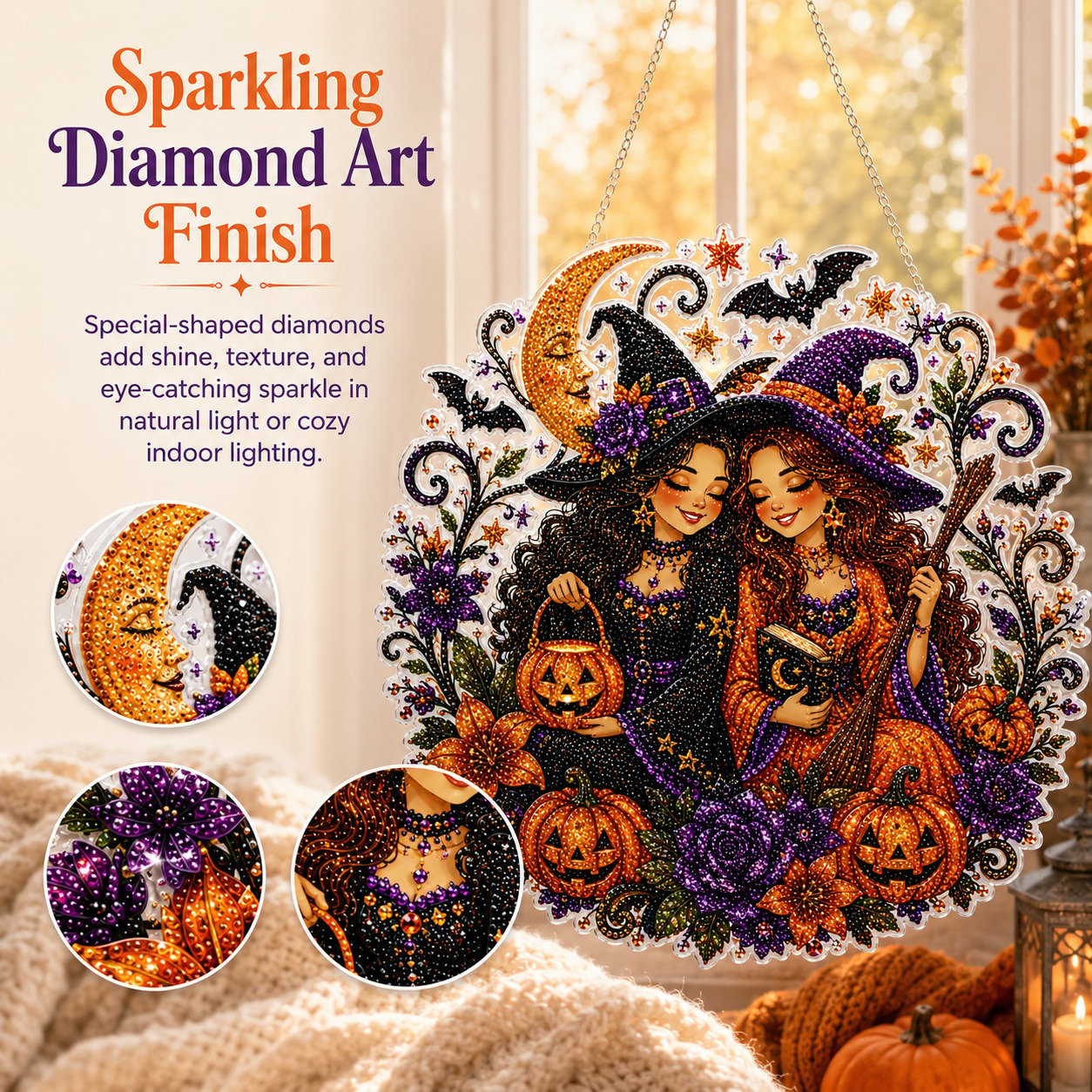 🎃Halloween Witch Friendship Diamond Art Suncatcher Sparkling Window Decor Gift✨