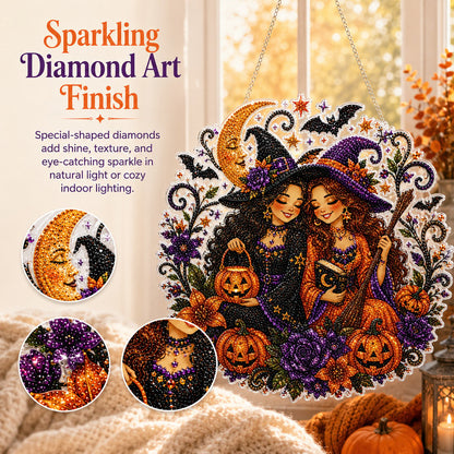 🎃Halloween Witch Friendship Diamond Art Suncatcher Sparkling Window Decor Gift✨