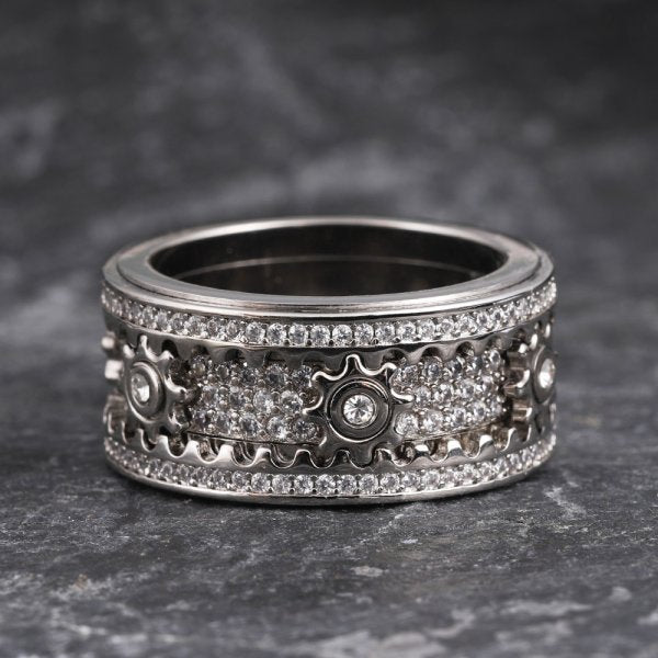 🔥LAST DAY 50% OFF – ⚡925 Sterling Silver Personalized Stress Reducing Rotatable Gear Ring