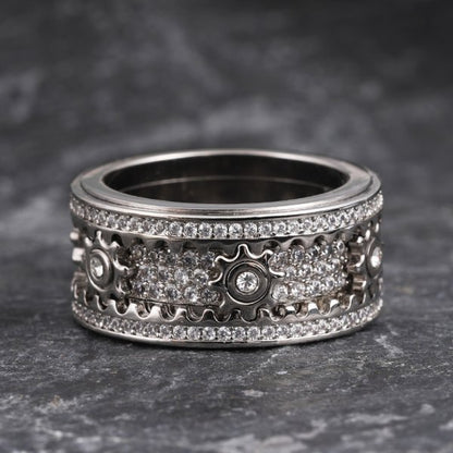 🔥LAST DAY 50% OFF – ⚡925 Sterling Silver Personalized Stress Reducing Rotatable Gear Ring
