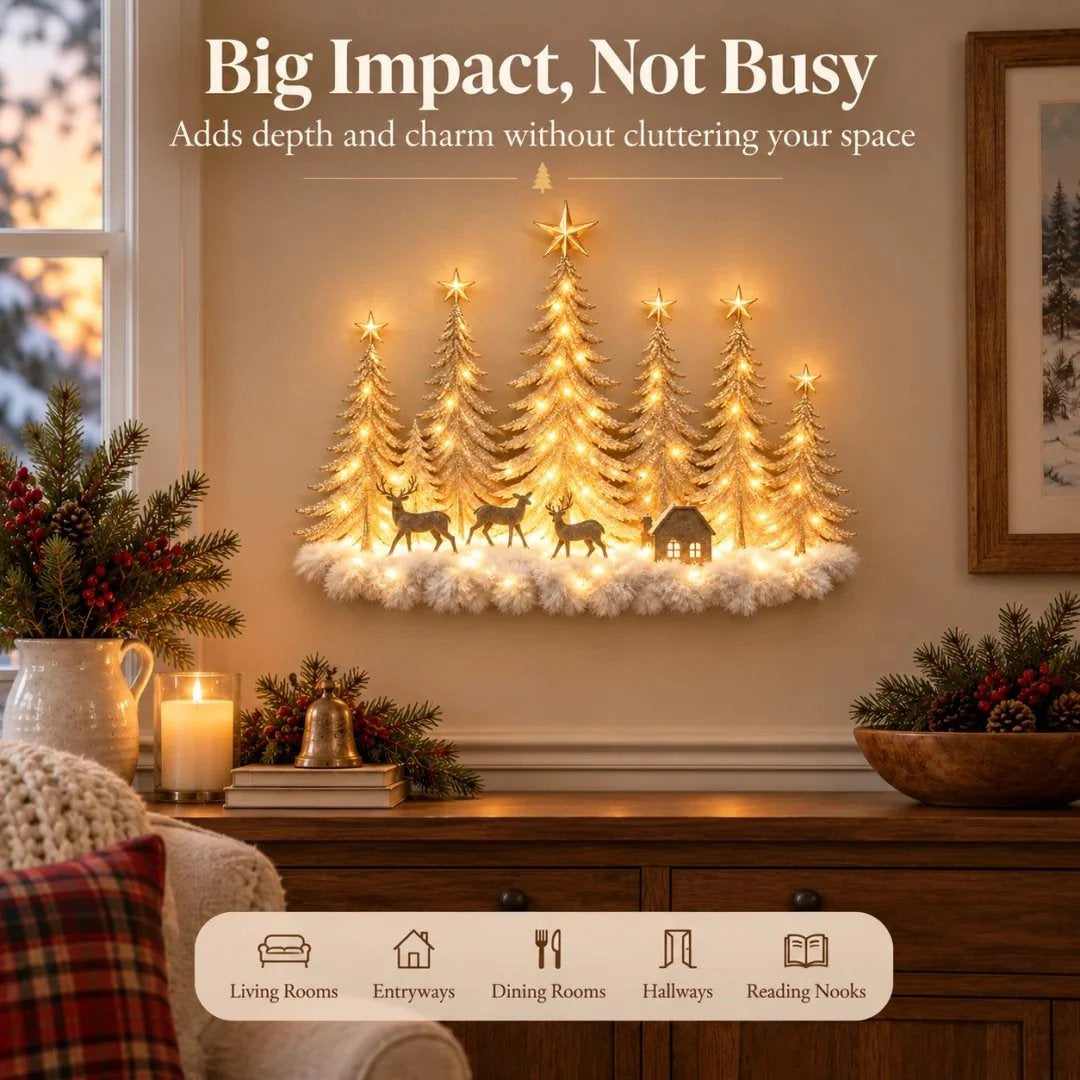 🌲 Step Into an Enchanted Winter Grove: Lighted Christmas Woodland Forest Wall Decor