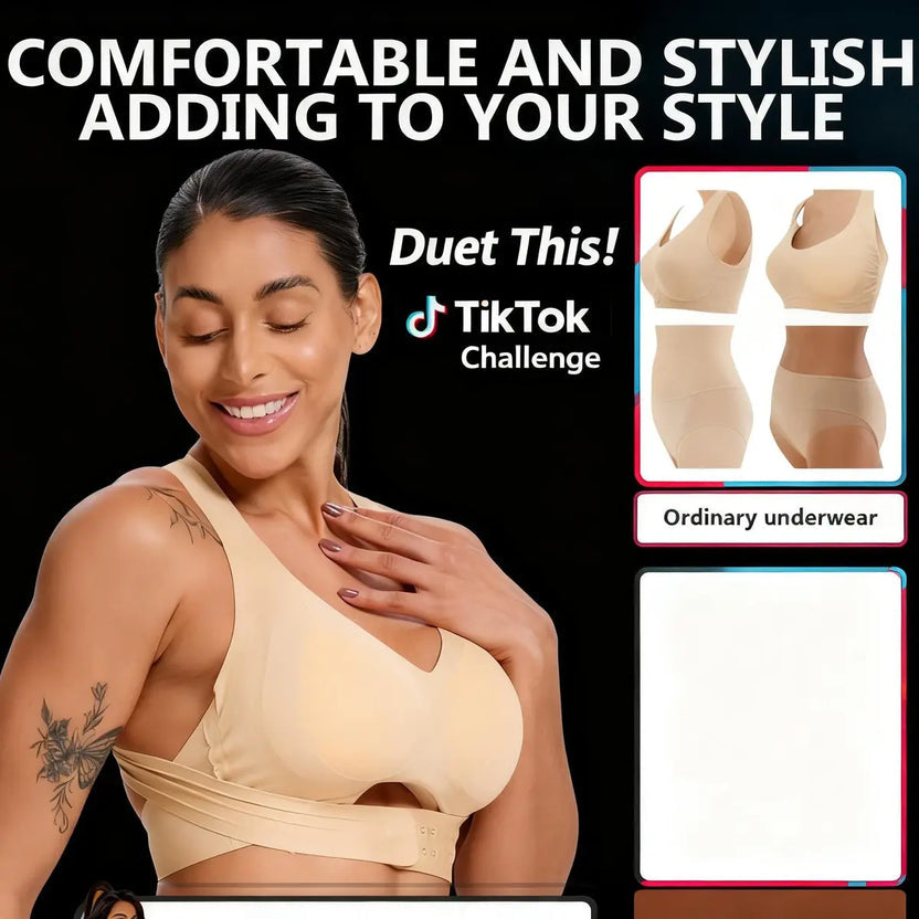 🌸 Posture Correction Wireless Bra Beige Support Lift Comfort Fit 👙