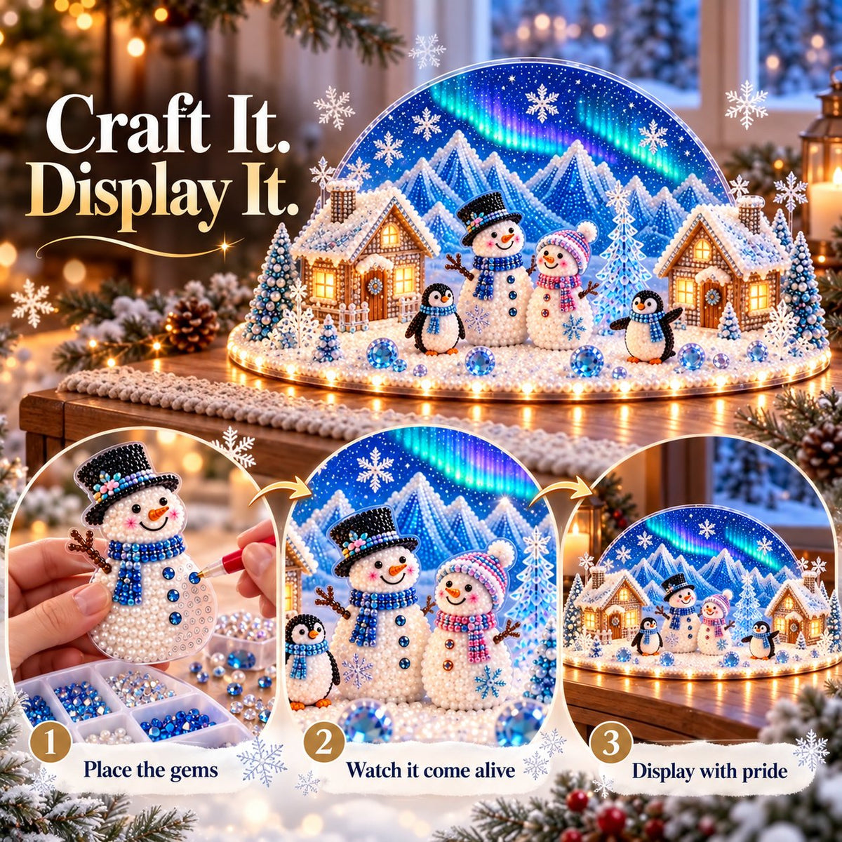 ☃️Winter Wonder DIY Decor Kit, Light-Up 3D Christmas Village Gem Art🏠