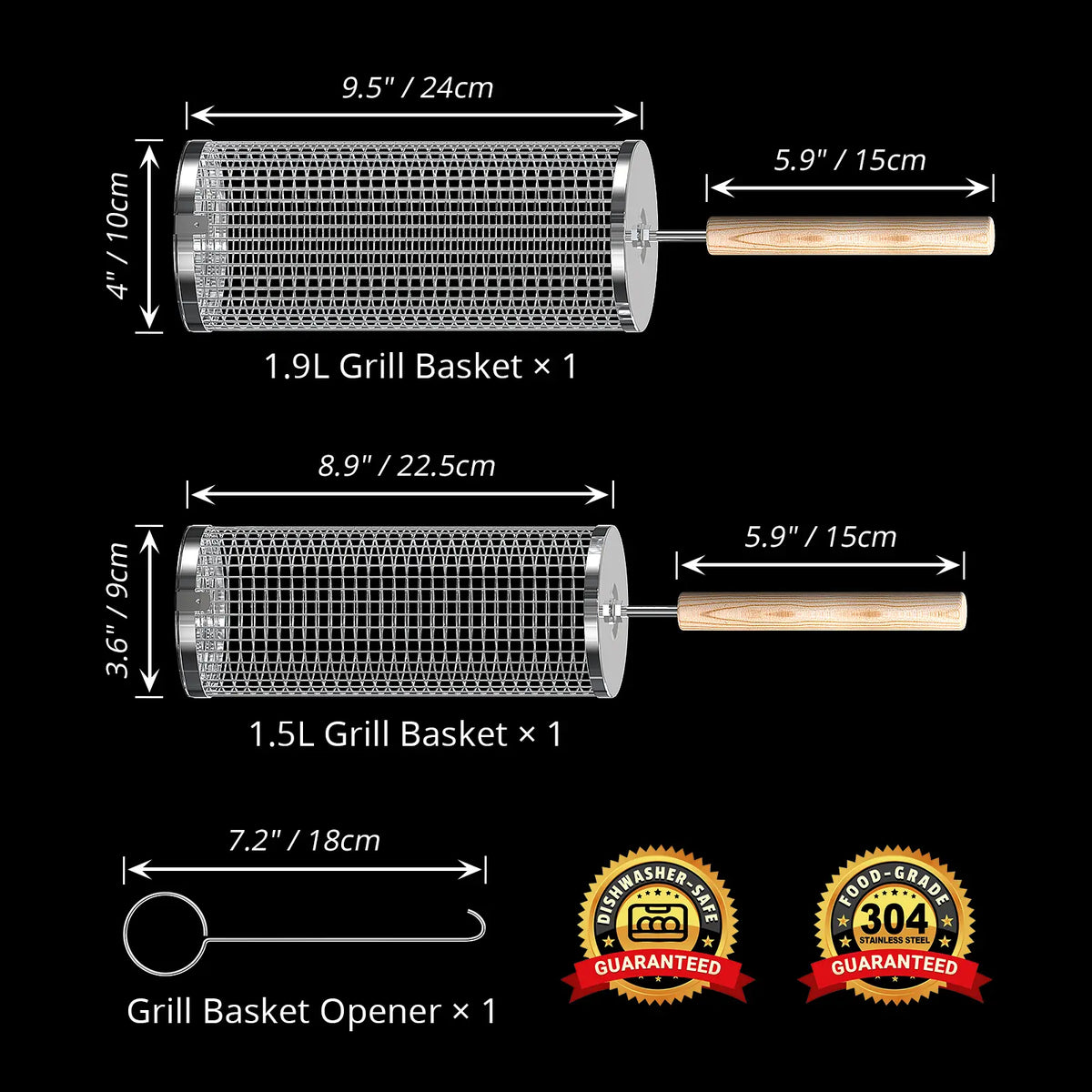 Rolling Grill Baskets - 304 Stainless Steel BBQ Tools