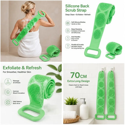 🔥LAST DAY 50% OFF - 🚿🛁 Silicone Shower Back Scrubber Belt – Double-Sided Exfoliating Shower Body Brush with Mesh Sponge for Deep Cleaning