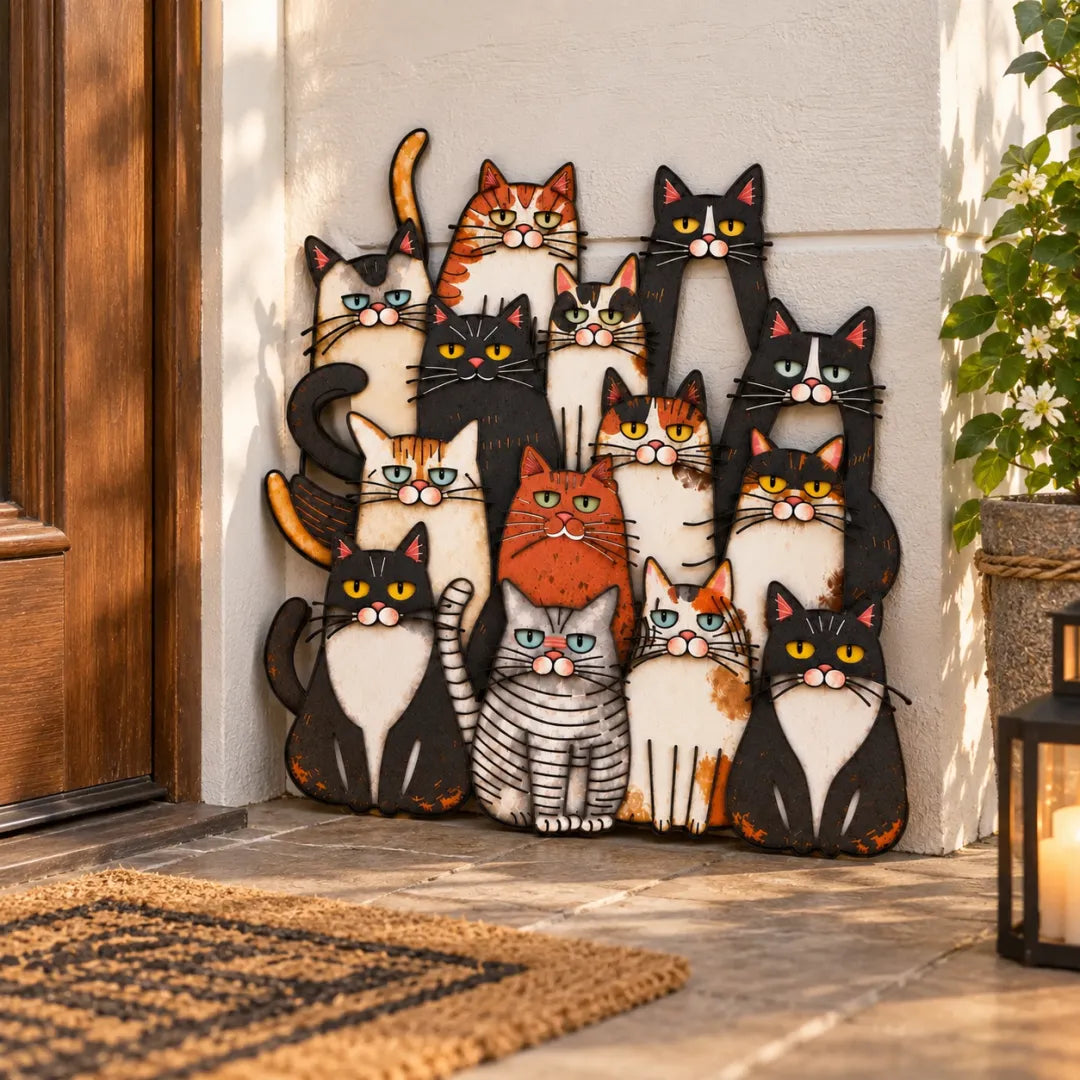 🐱 50% OFF – Funny Cat Family Metal Wall Decor – Rustic Cat Lover Home Art 🏡✨