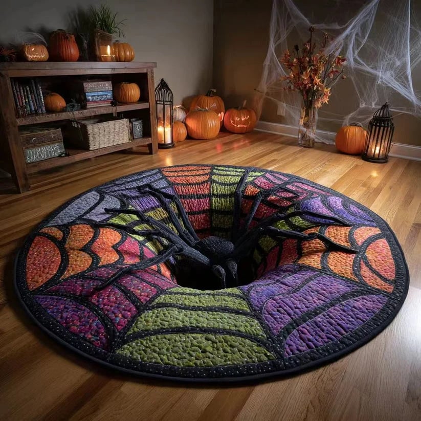 ⏰Last day Promotion 🔥🎃3D Skeleton Vortex Quilted Round Halloween Rug