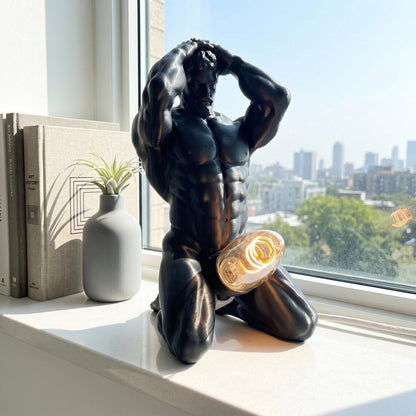 Bold Male Figure Table Lamp, Artistic Statue Light