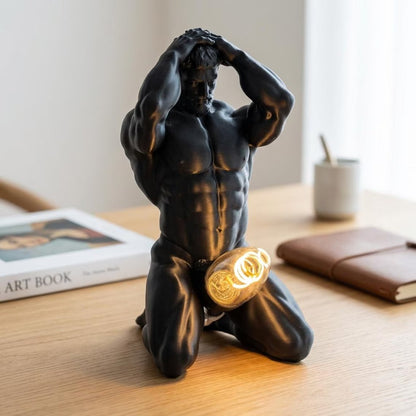 Bold Male Figure Table Lamp, Artistic Statue Light