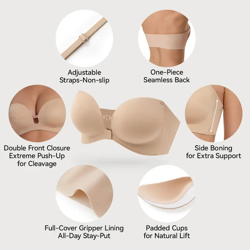 ✨ Women's Strapless Front Closure Push-Up Bra