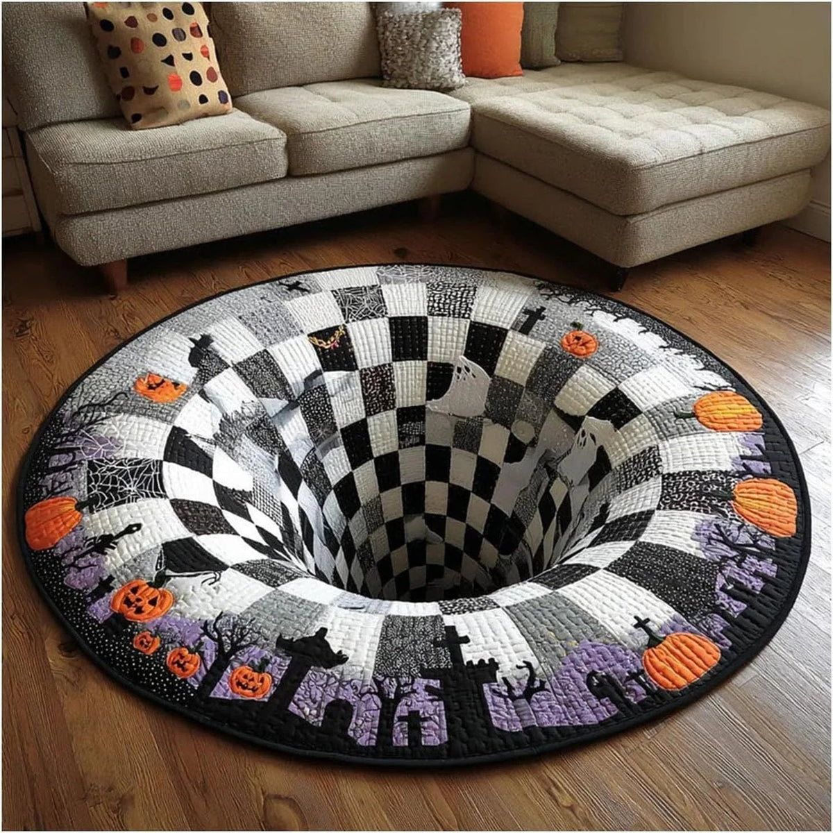 ⏰Last day Promotion 🔥🎃3D Skeleton Vortex Quilted Round Halloween Rug