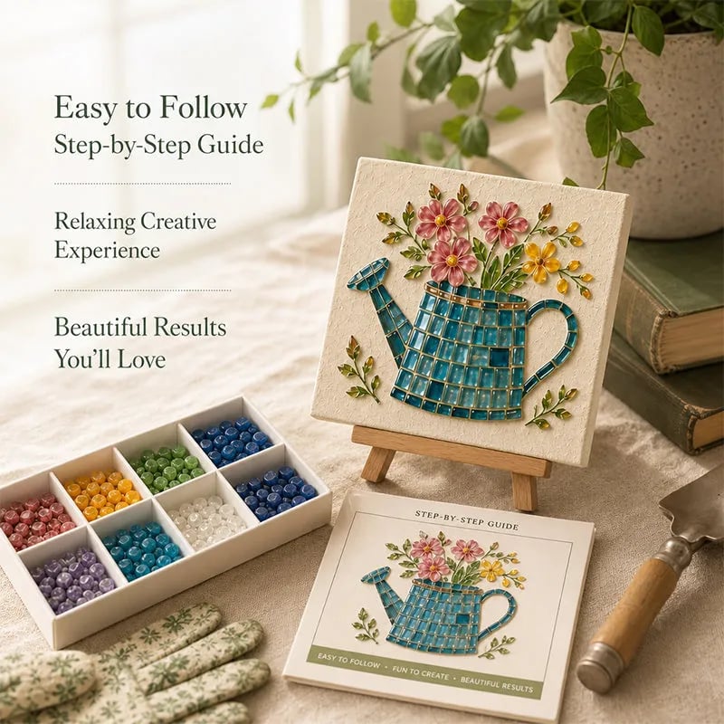 Watering Can Mosaic Art Kit-🔥LAST DAY 50% OFF🔥🌿Beginner-Friendly Floral DIY Craft with Vibrant Mosaic Beads & Sturdy Display Base ✨