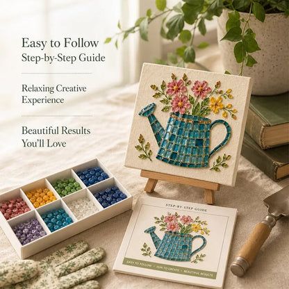 Watering Can Mosaic Art Kit-🔥LAST DAY 50% OFF🔥🌿Beginner-Friendly Floral DIY Craft with Vibrant Mosaic Beads & Sturdy Display Base ✨