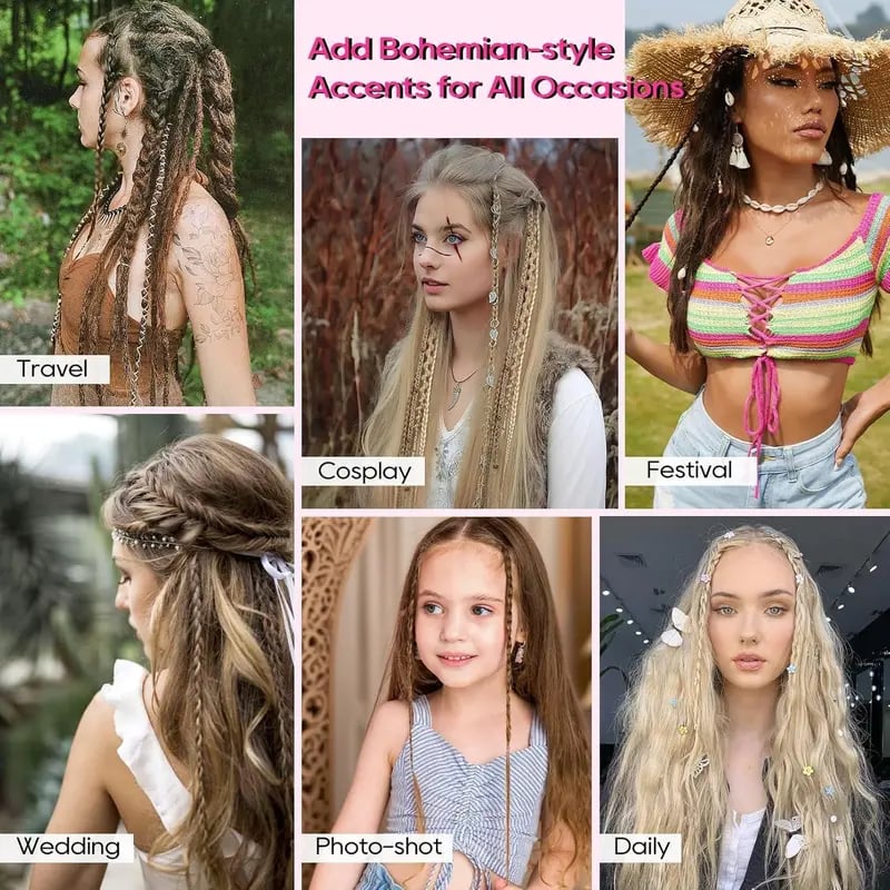 🌿🎨 Boho Beaded Clip-In Braids – Effortless Festival & Everyday Hair Transformation
