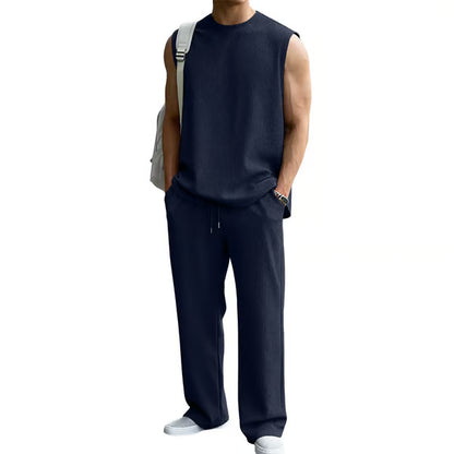 🔥 50% OFF Father’s Day Special ⏰🎁 Men’s Rib Knit 2-Piece Set – Sleeveless Tank & Baggy Wide-Leg Pants