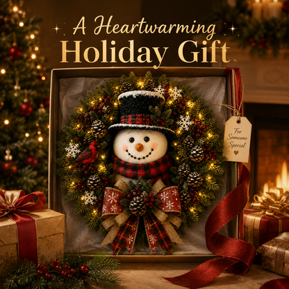 ✨✨ Hot Sale 50% OFF ⛄ Snowman Lighted Christmas Wreath – Festive Holiday Door Decor