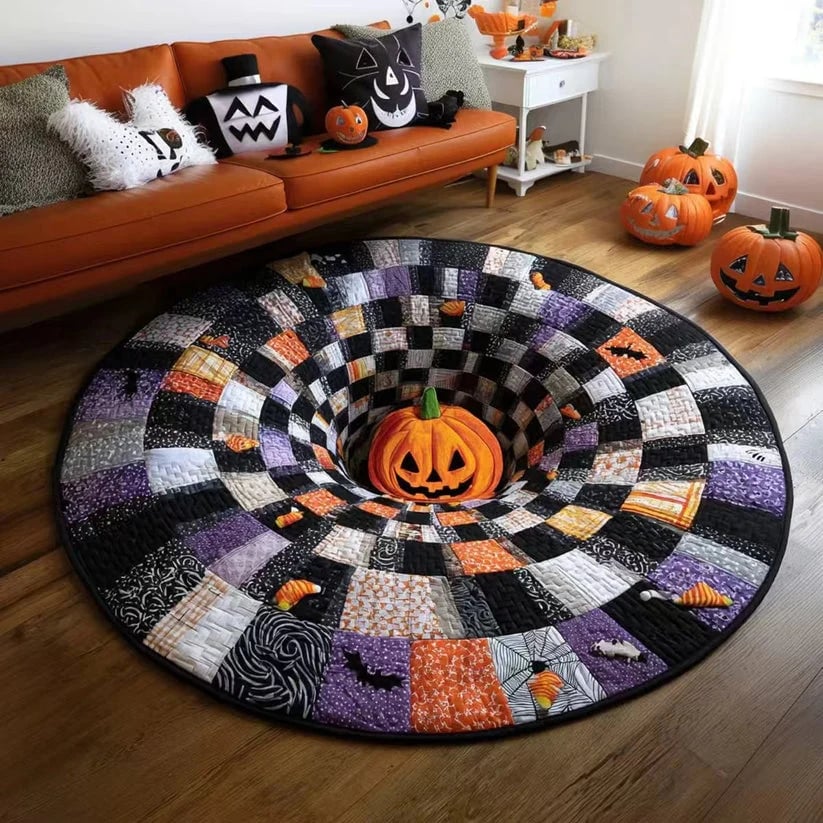 ⏰Last day Promotion 🔥🎃3D Skeleton Vortex Quilted Round Halloween Rug
