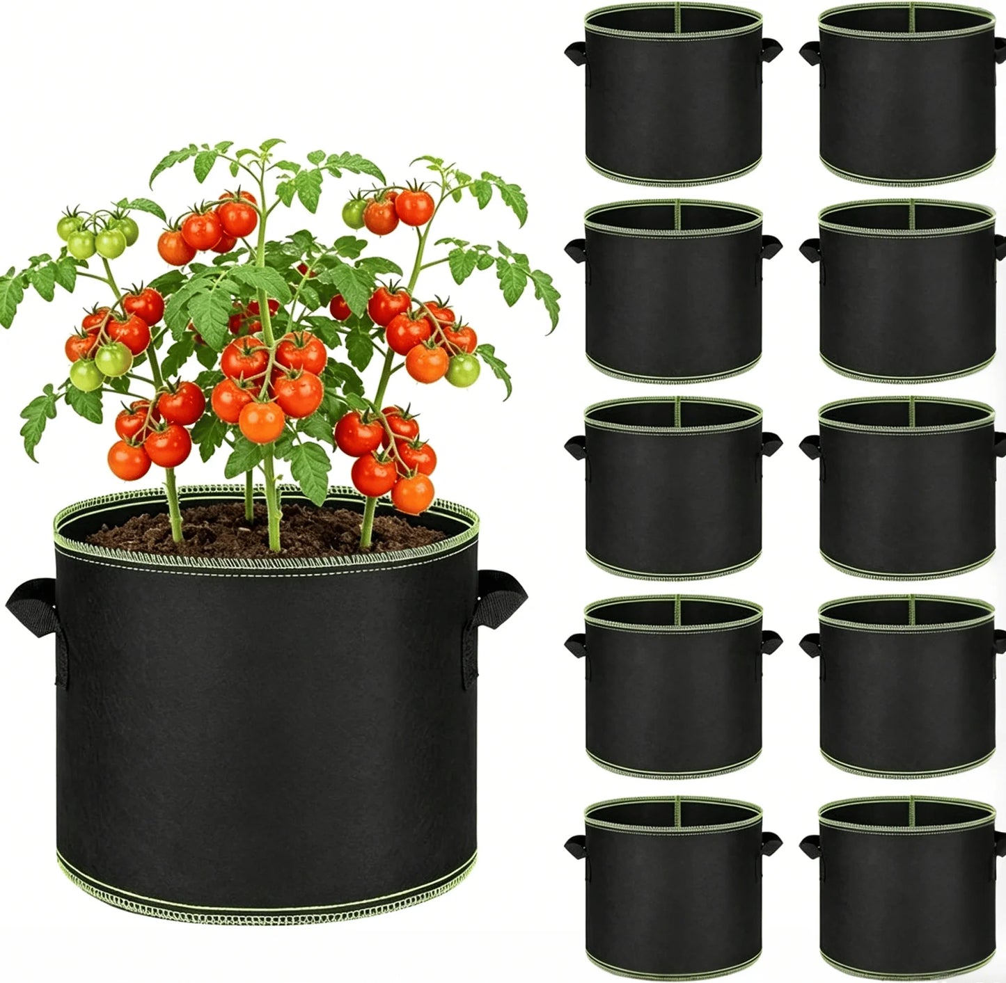 5-Pack Grow Bags – Heavy Duty Aeration Fabric Pots with Handles for Vegetables, Flowers & Fruits