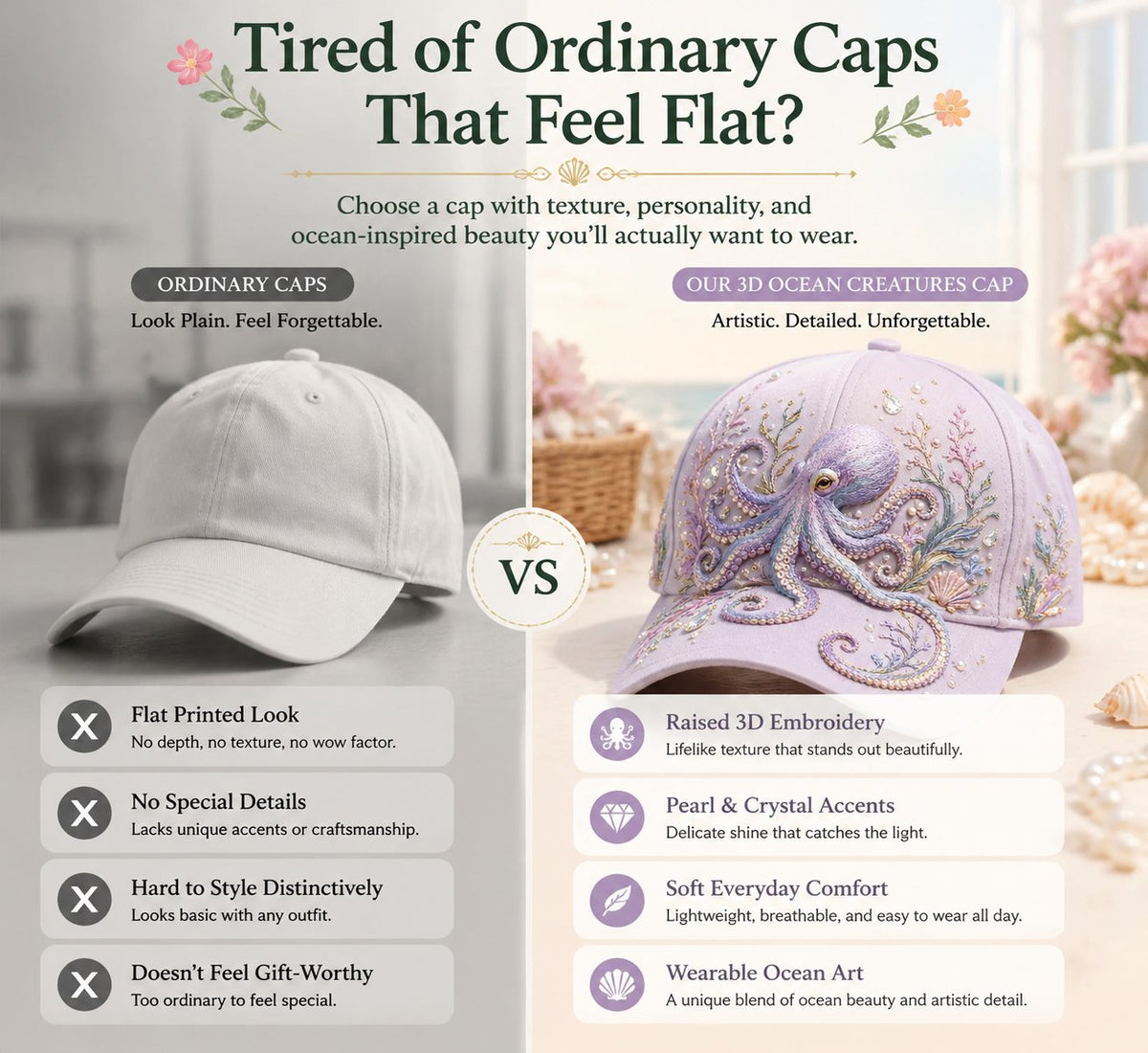 🔥Last Day 50% OFF-🌊 3D Ocean Creatures Embroidery Cap