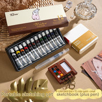 8-well paint box + 12-color watercolors + small sketchbook (5-piece set)