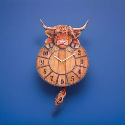 🐮 50% OFF – Swinging Tail Highland Cow Wall Clock – Cute Farmhouse Home Decor