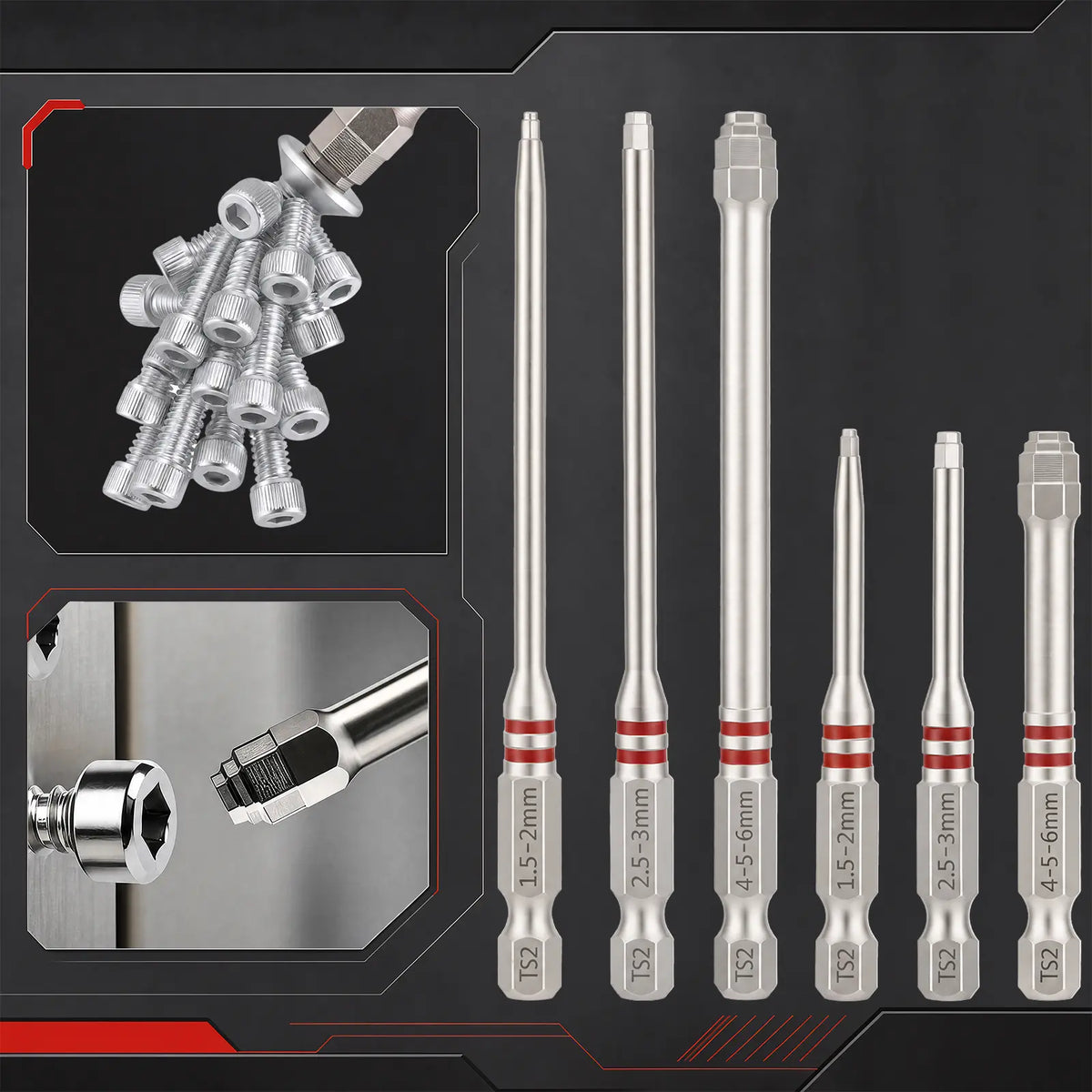 Professional 6-Piece S2 Alloy Steel Precision Hex Bit Set – Magnetic, Non-Slip, Industrial Grade (65mm & 100mm)