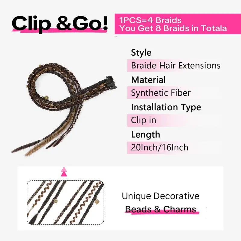 🌿🎨 Boho Beaded Clip-In Braids – Effortless Festival & Everyday Hair Transformation