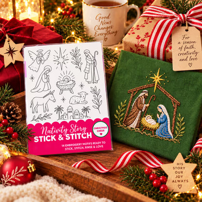 🎄 50% OFF – Christmas Stick & Stitch Embroidery Pattern Pack – 70 Wash-Away Designs on 5 Sheets 🧵✨