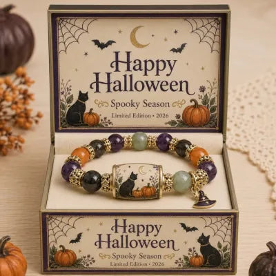 🎃✨ Spooky Black Cat Pumpkin Bracelet for Halloween Style 🖤